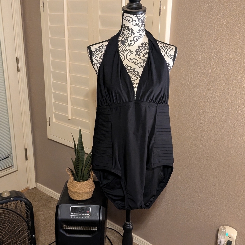 Black Very Low Cut Front Black Bathing suit